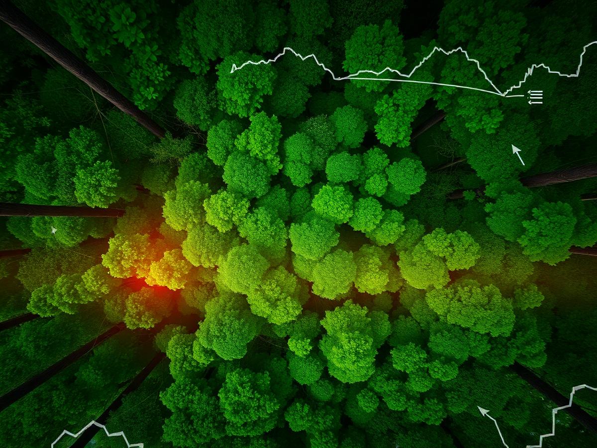Aerial view of a forest canopy representing carbon offset projects