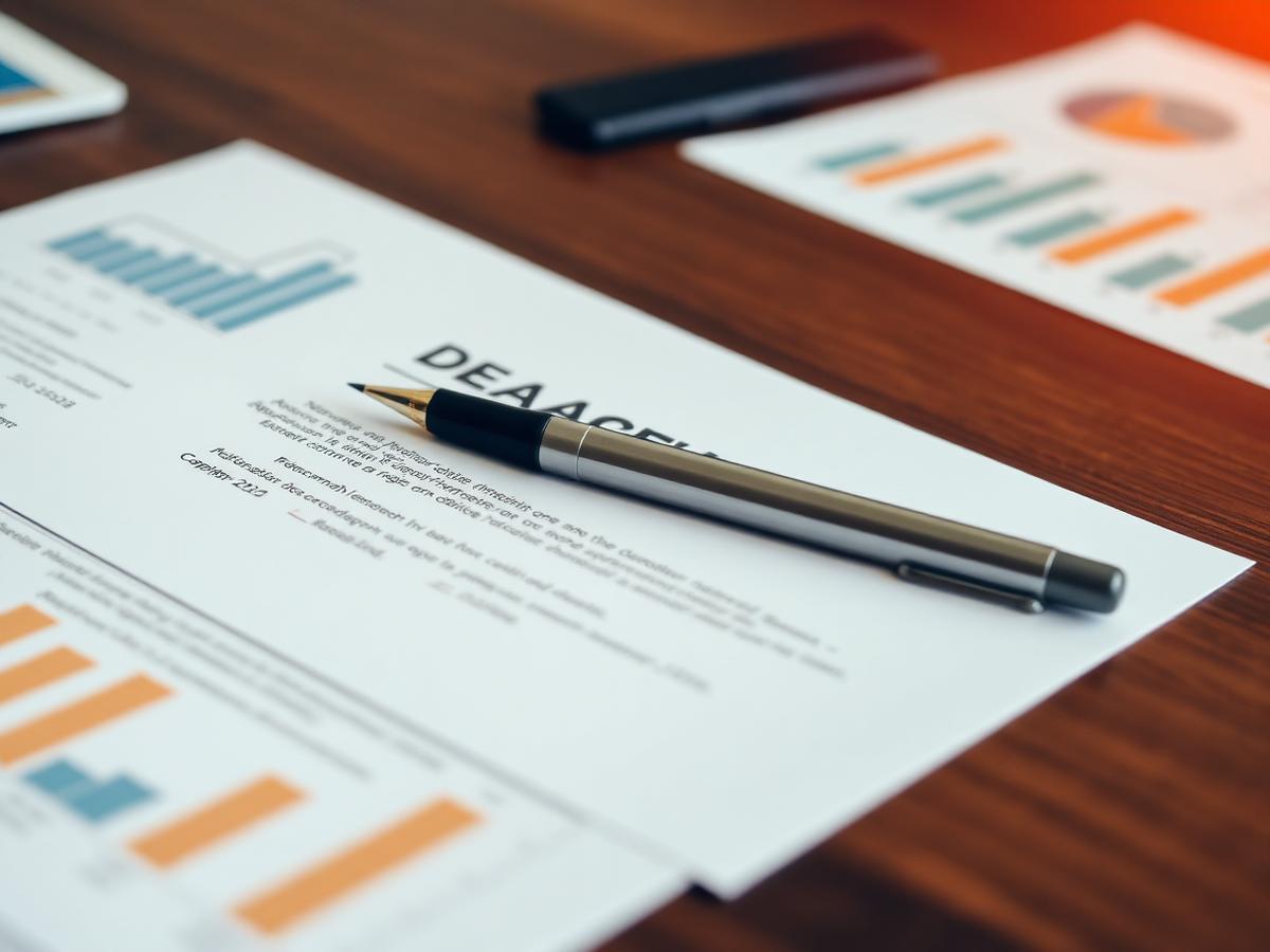 Financing agreement documents and charts on a desk